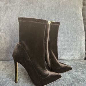 Neiman Marcus Black Velvet Heeled Boots